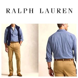 Ralph Lauren Blue Check Long Sleeve Luxury Oxford Cotton Buttondown Shirt Sz L